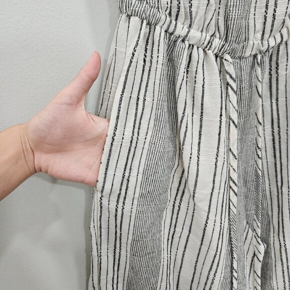 Elan Off White Linen Cotton Blend Strapless Cover-Up Black Tassel Jumpsuit Small - Picture 7 of 13